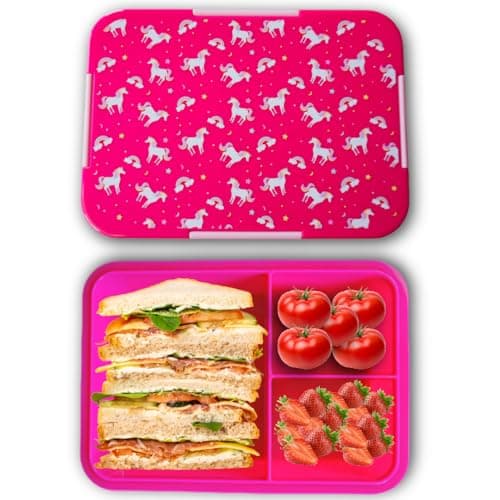 Magische Traumwelt Rosa Kinder Brotdose – Bento Lunchbox mit 3 Fächern – BPA-frei & Mikrowellen- & Spülmaschinengeeignet