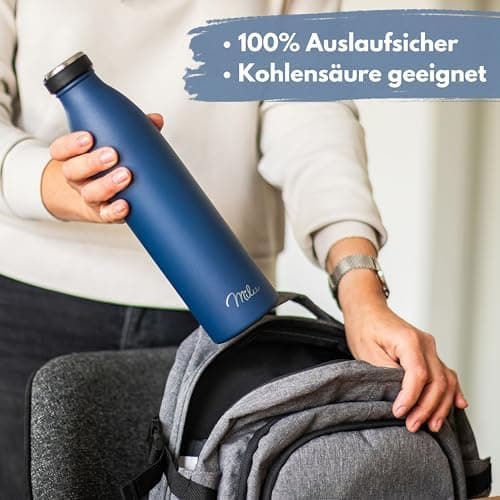 Milu Edelstahl Trinkflasche für Erwachsene – 750ml Isolierflasche zum Tragen – auslaufsicher, Kohlensäuregerecht inkl. R