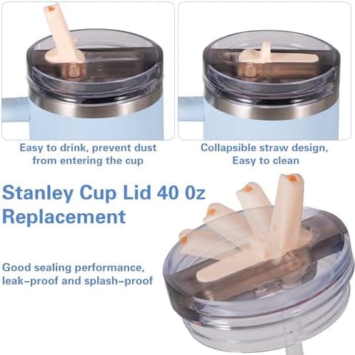 Stanley Cup Auslaufsicher Ersatzdeckel 2 Stück Schwarz Für 40oz Becher Mit 2 Trinkhälmen