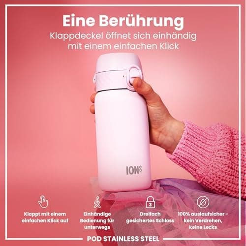 ion8 Kinder Trinkflasche Edelstahl 400ml Nicht Isoliert Sichere Verriegelung Spülmaschinenfest Klappdeckel Leicht zu Rei
