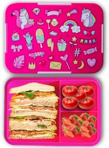 Magische Traumwelt Rosa Kinder Brotdose – Bento Lunchbox mit 3 Fächern – BPA-frei & Mikrowellen- & Spülmaschinengeeignet