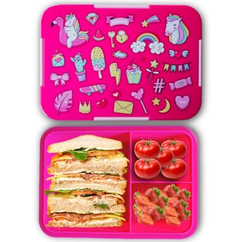 Magische Traumwelt Rosa Kinder Brotdose – Bento Lunchbox mit 3 Fächern – BPA-frei & Mikrowellen- & Spülmaschinengeeignet