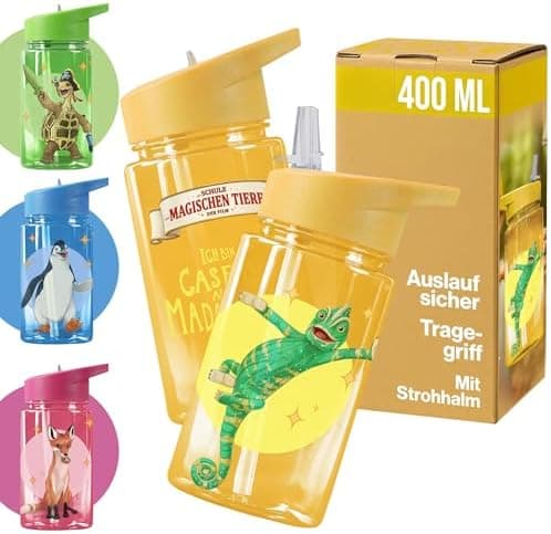 AWAVE Schule Magische Tiere Trinkflasche Kinder Edelstahl 380ml Blau Kohlensäure geeignet Thermosflasche Juri Einhandöff