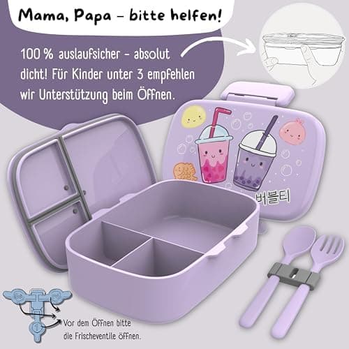 Bearfoot Brotdose Kinder BPAfrei mit Fächern Lunchbox für Mädchen & Jungen