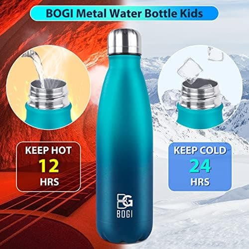 BOGI Doppelwandige Thermosflasche Edelstahl Trinkflasche Kinder Trinkflasche Schule Himmelblau Pink
