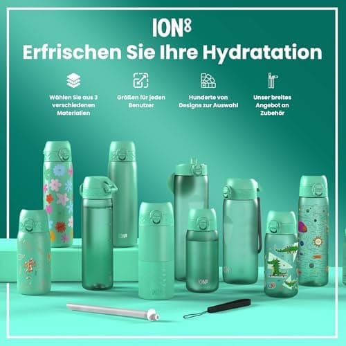 ion8 Kinder Trinkflasche Edelstahl 400ml Nicht Isoliert Sichere Verriegelung Spülmaschinenfest Klappdeckel Leicht zu Rei