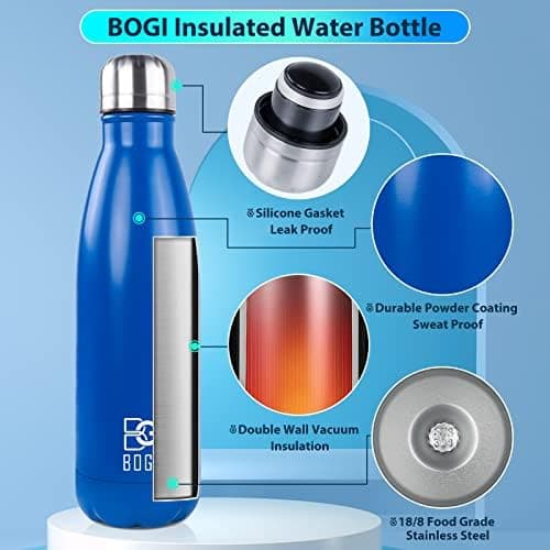 BOGI Doppelwandige Thermosflasche Edelstahl Trinkflasche Kinder Trinkflasche Schule Himmelblau Pink
