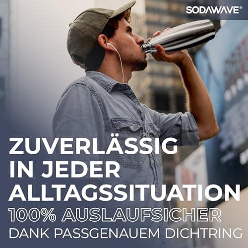 SODAWAVE® Trinkflasche Edelstahl extra groß [850ml] für SodaStream Crystal I 100% auslaufsichere Trinkflasche ideal für