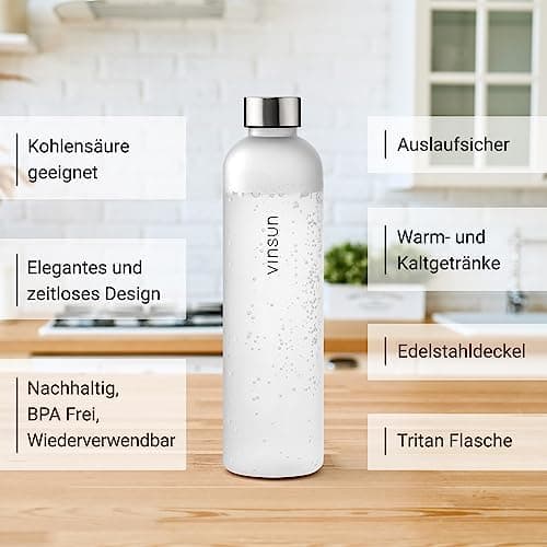 VINSUN Trinkflasche 1000ml - auslaufsicher, BPA frei, Tritan - Leichte Wasserflasche für Sport und Outdoor activities -