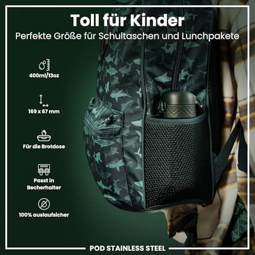 ion8 Kinder Trinkflasche Edelstahl 400ml Nicht Isoliert Sichere Verriegelung Spülmaschinenfest Klappdeckel Leicht zu Rei