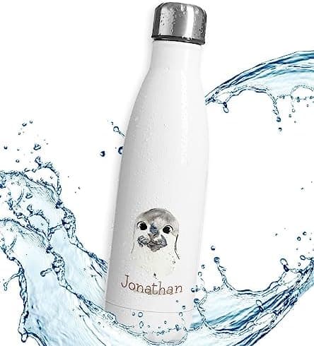 Timalo® personalisiert Thermosflasche für Tiere 500mL Wasserflasche Kinder Mädchen Jungen auslaufsichere Edelstahl Robbe