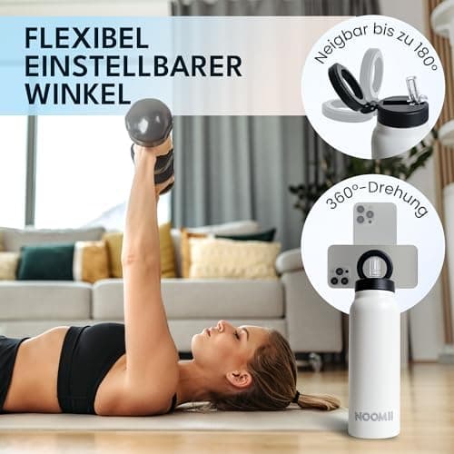 NooMii Edelstahl Trinkflasche – 800ml Wasserflasche mit magnetischem Deckel & Strohhalm - Ideal für Büro & Sport (Schwar