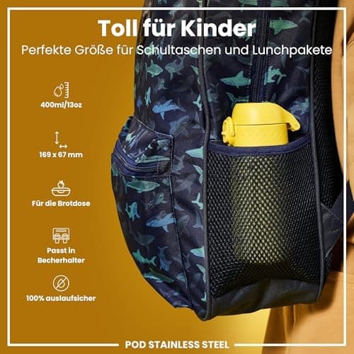 ion8 Kinder Trinkflasche Edelstahl 400ml Nicht Isoliert Sichere Verriegelung Spülmaschinenfest Klappdeckel Leicht zu Rei