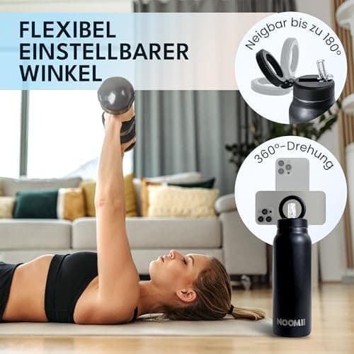 NooMii Edelstahl Trinkflasche – 800ml Wasserflasche mit magnetischem Deckel & Strohhalm - Ideal für Büro & Sport (Schwar