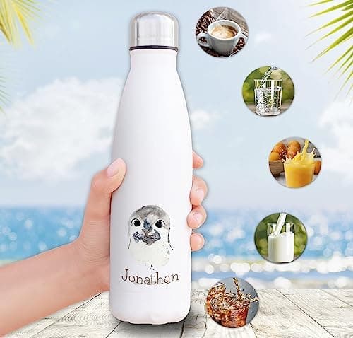 Timalo® personalisiert Thermosflasche für Tiere 500mL Wasserflasche Kinder Mädchen Jungen auslaufsichere Edelstahl Robbe