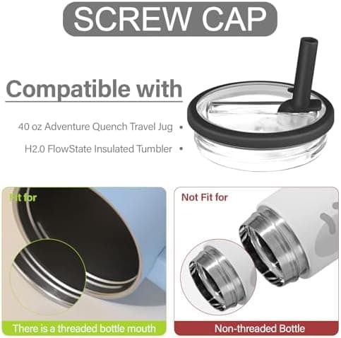 2 Stück Stanley Cup Flip Straw Ersatzdeckel für 40oz Becher, Wasserdicht und mit 2 Trinkhalmen (Schwarz)