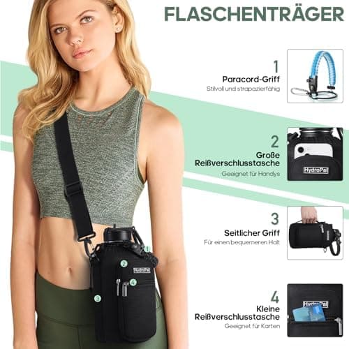 HydroPal Edelstahl Trinkflasche - Isolierte Flasche mit Strohhalm & 2 Deckeln, Auslaufsichere Isolierung für Sport, 500m