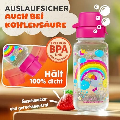 Trinkflasche Kinder auslaufsicher Regenbogen 400 ml Kohlensäure geeignet BPA-frei Tritan spülmaschinenfest Easy-Clean Ma