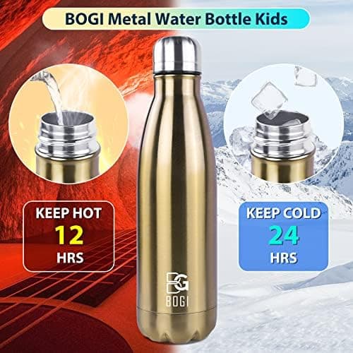 BOGI Doppelwandige Thermosflasche Edelstahl Trinkflasche Kinder Trinkflasche Schule Himmelblau Pink
