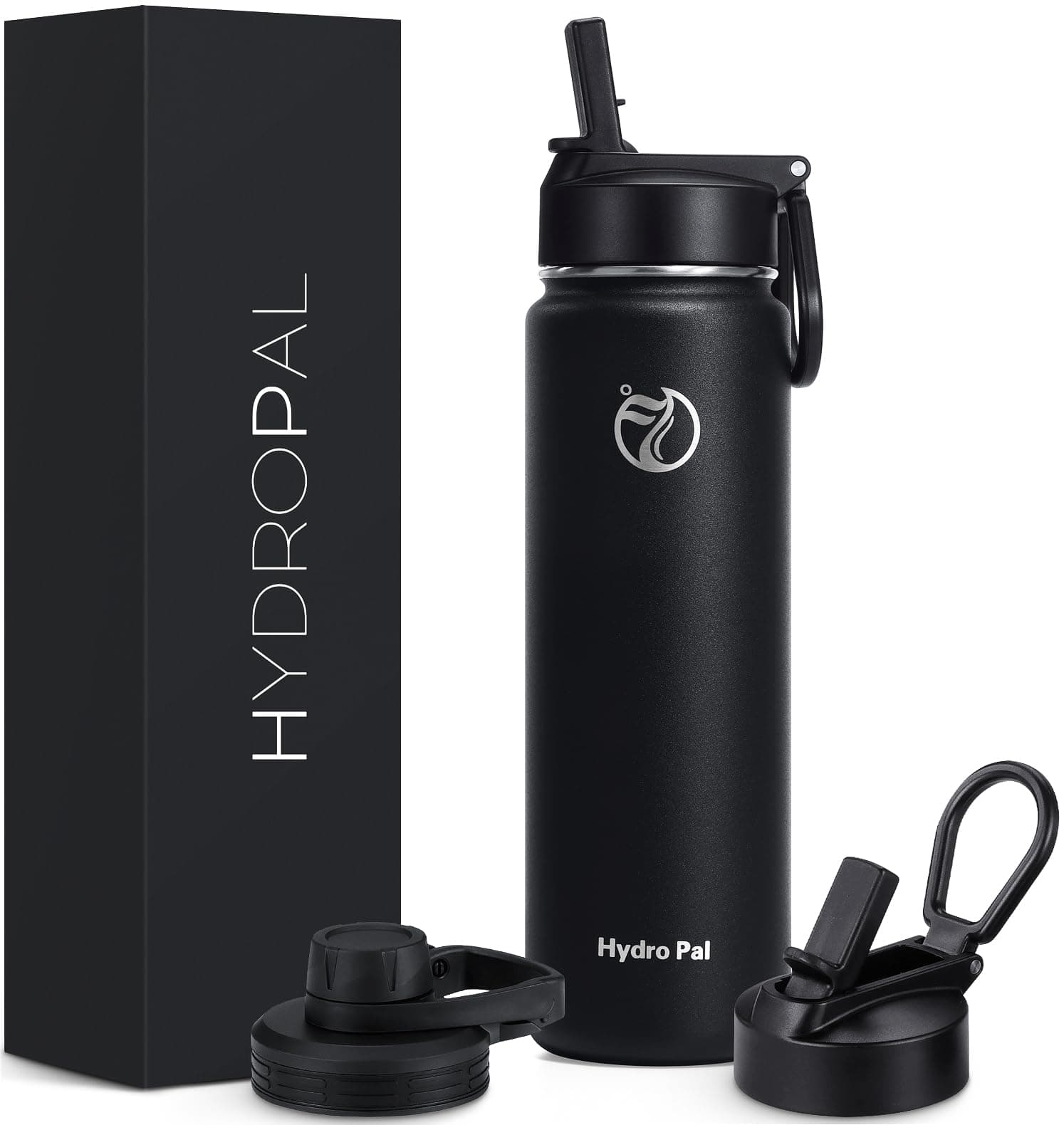 HydroPal Edelstahl Trinkflasche - Isolierte Flasche mit Strohhalm & 2 Deckeln, 500ml/750ml/1L/1.2L, Auslaufsichere Isola
