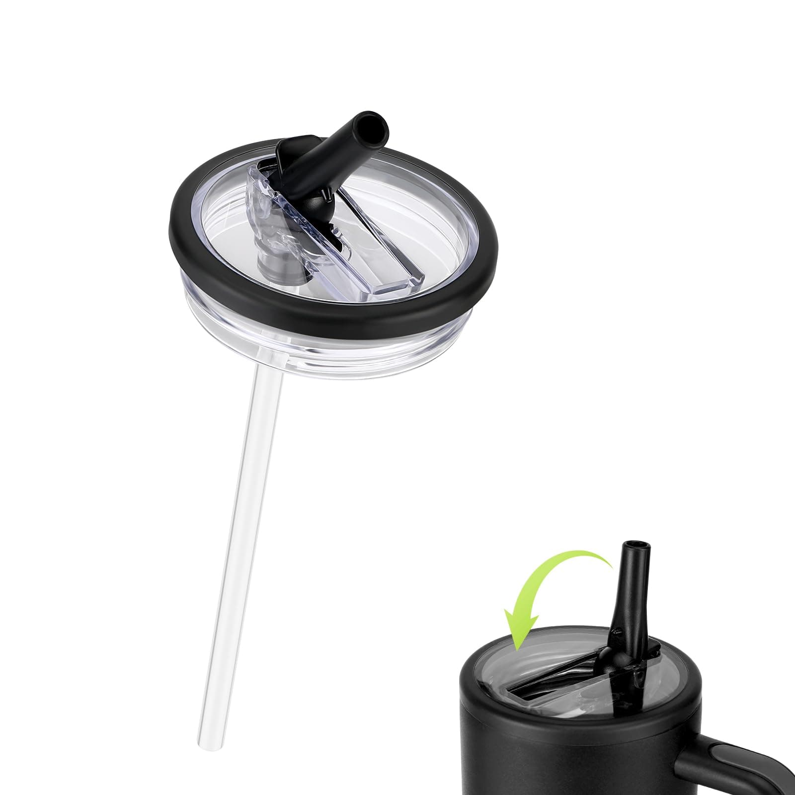 2 Stück Stanley Cup Flip Straw Ersatzdeckel für 40oz Becher, Wasserdicht und mit 2 Trinkhalmen (Schwarz)