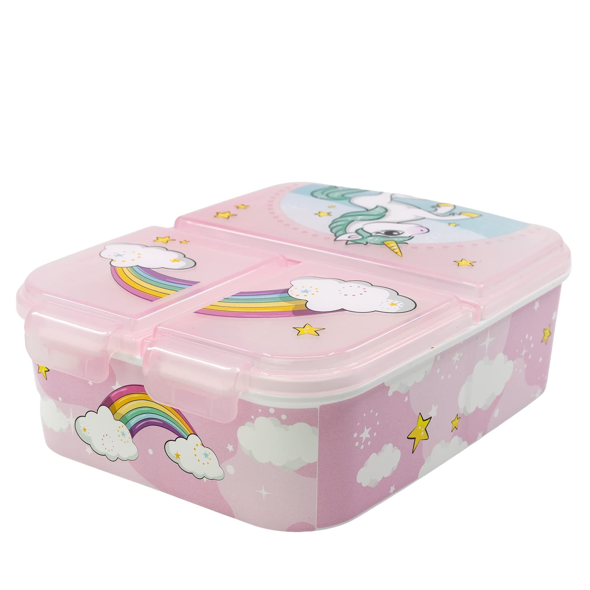 Stor Einhörner - Regenbogen Sandwich-Box mit 3 Fächern Kinder-Lunch-Box Snack-Halter dekorierte Lunch-Box