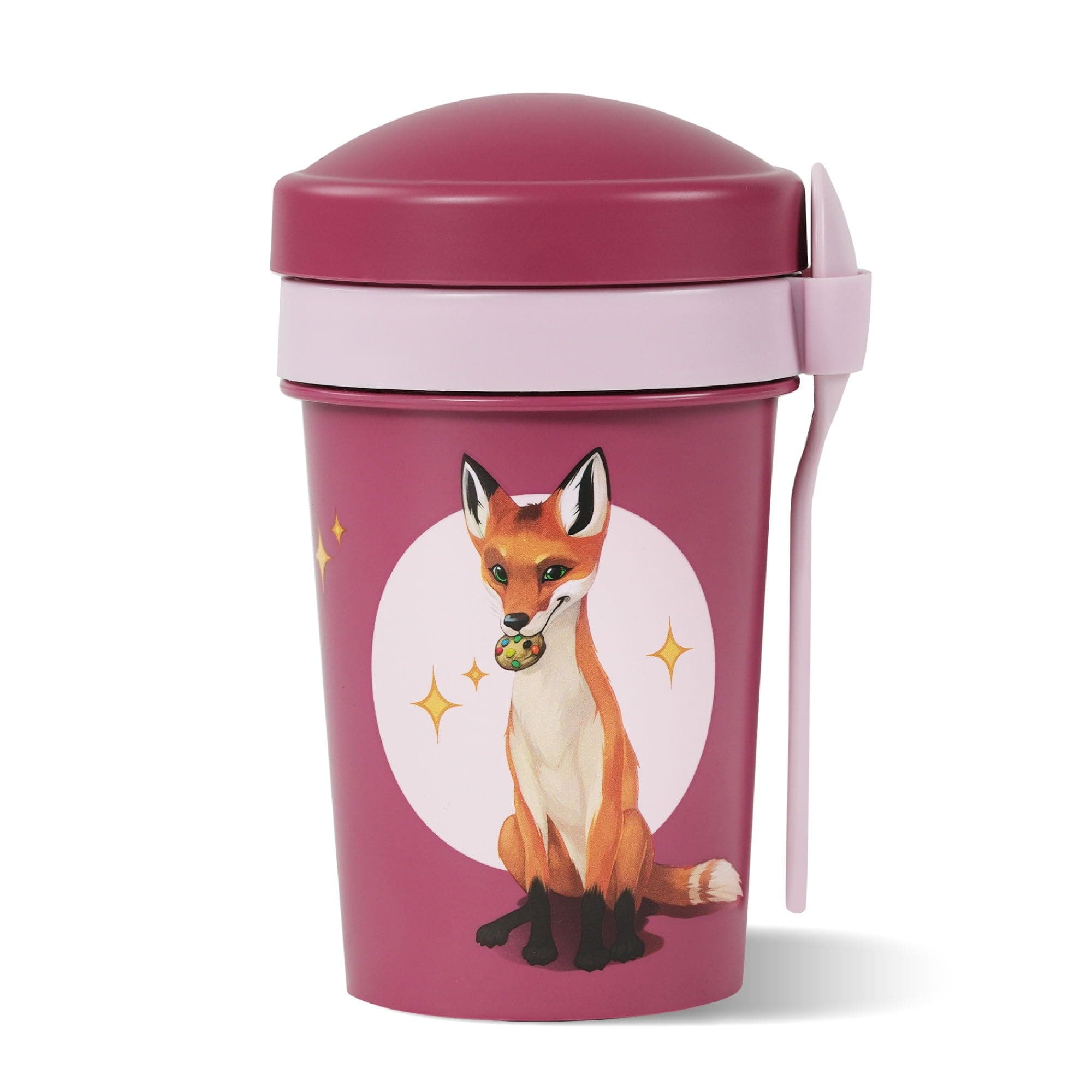 AWAVE Schule der Magischen Tiere Müslibecher To Go 540 ml rPET Beerenrot Rabbat - Perfect für Kinder, Ausflüge und Schoo