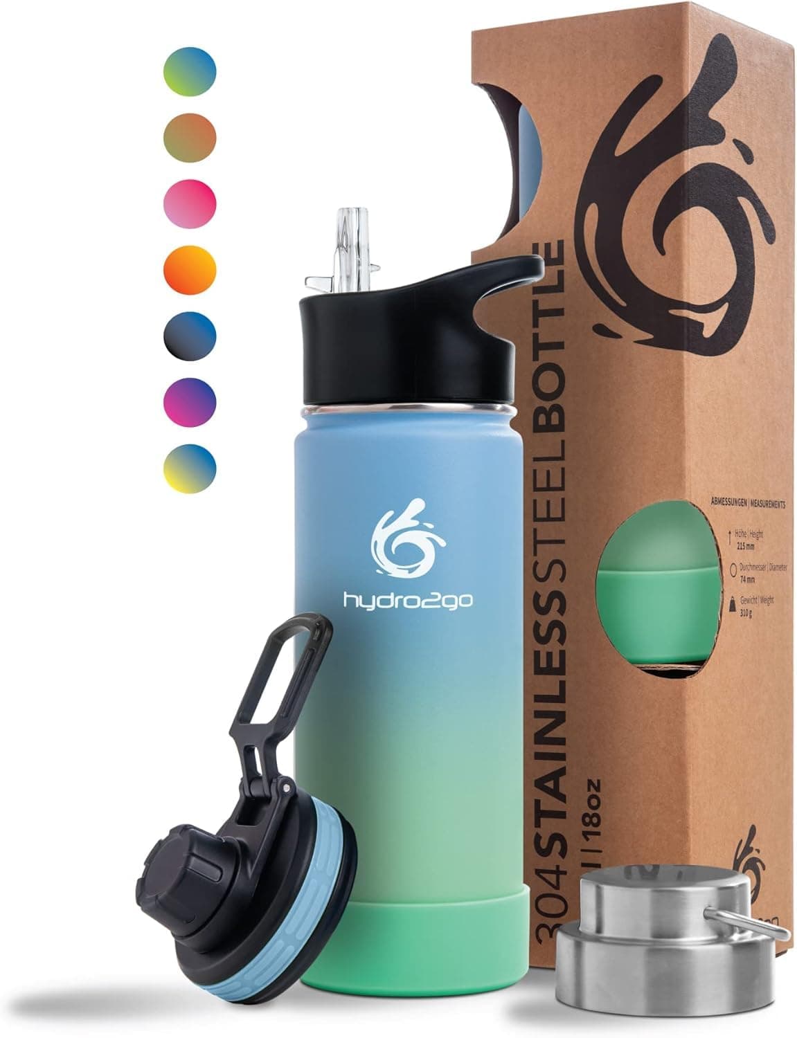 hydro2go Edelstahl Trinkflasche Mit Strohhalm, Bpa-Frei, Isolierflasche Für Kinder, Sport & Outdoor, 12h Heiß 24h Kalt H