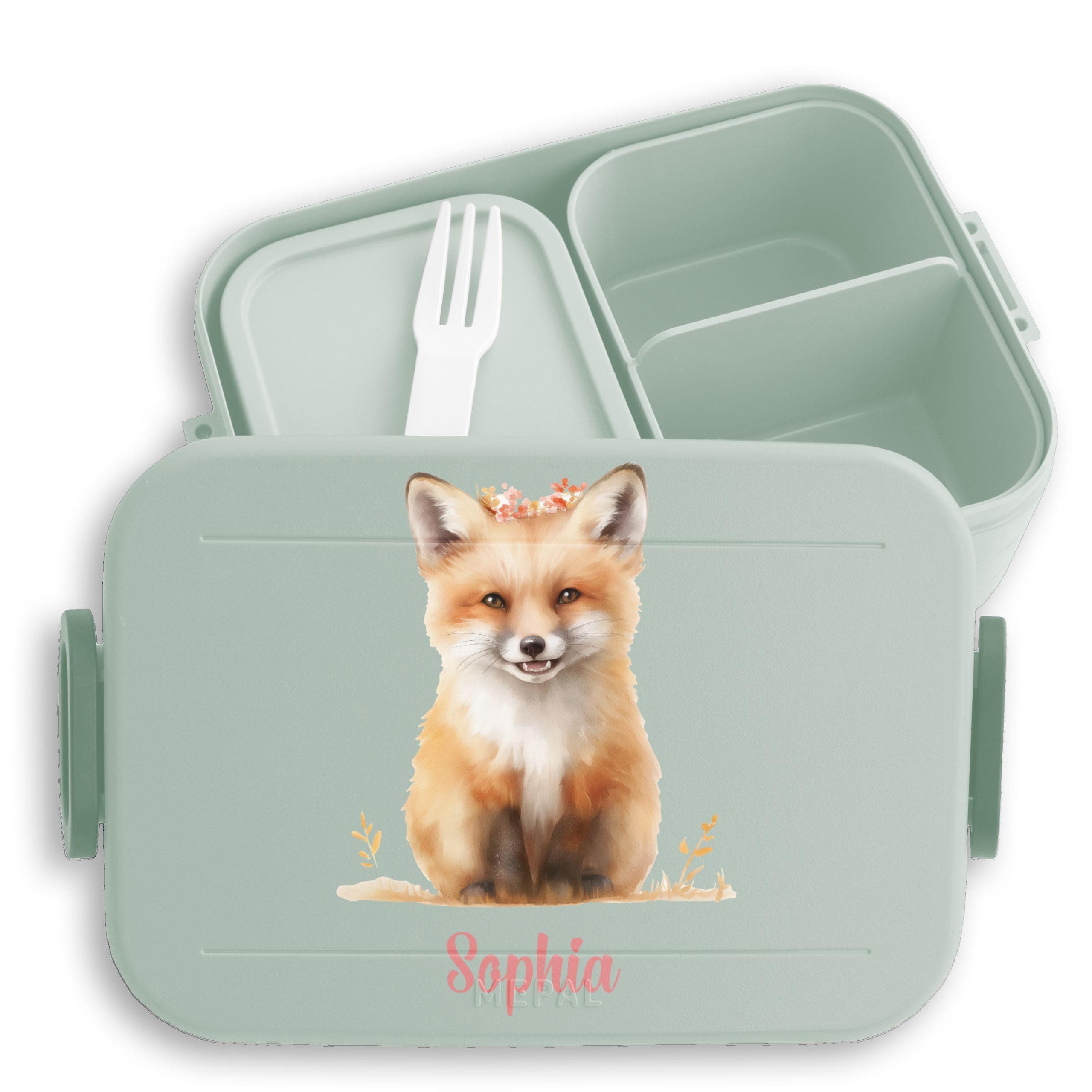 Mepal Bento Box Midi Fuchs Lunchbox - Niedliche Brotdose für Kinder | Auslaufsicher und langlebig | Sage Grün - 900 ml