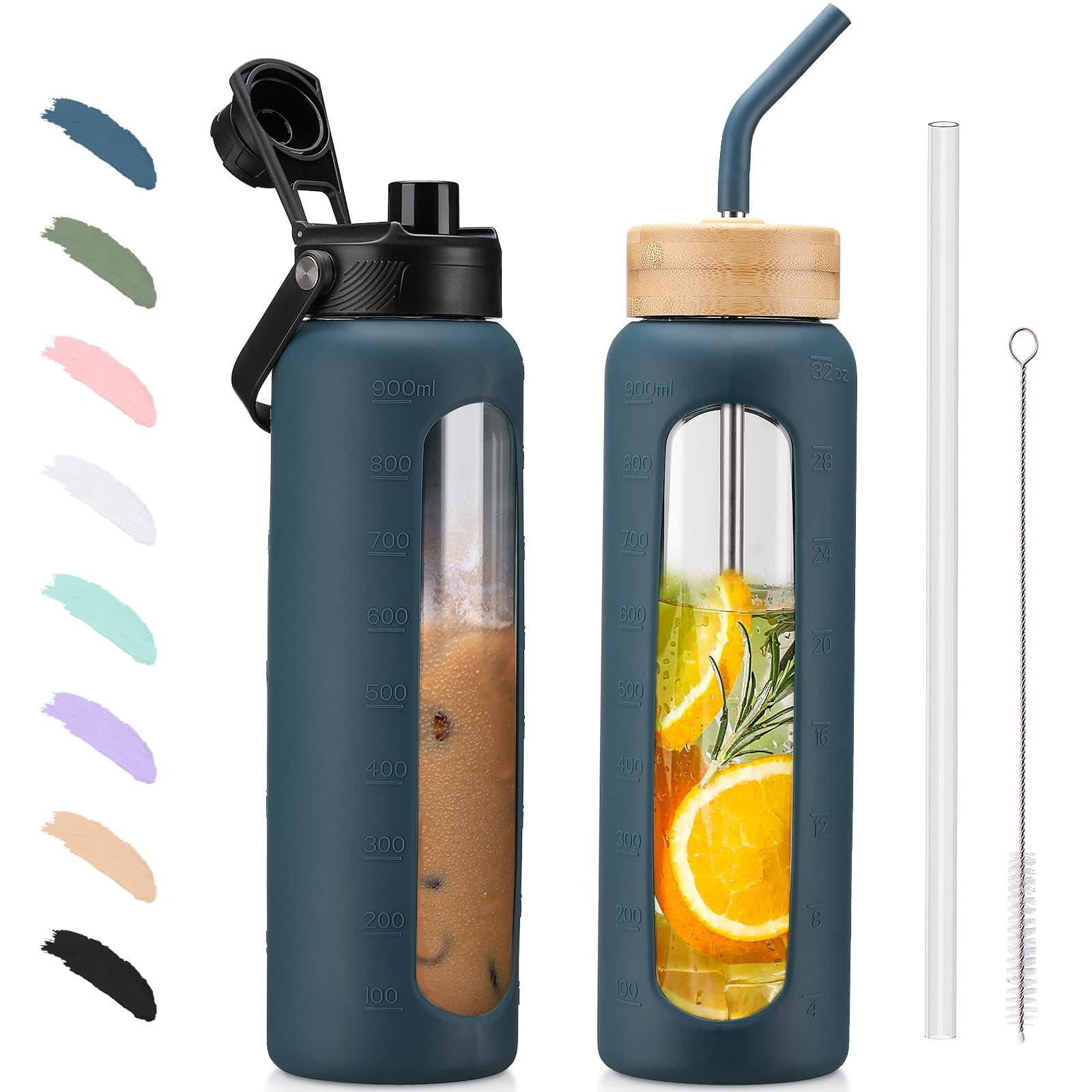 BLUEGO Glaswasserflasche 900ml BPA-frei für Outdoor Aktivitäten
| CADRES Glasbecher mit Zeitmarkierung und Silikonschut