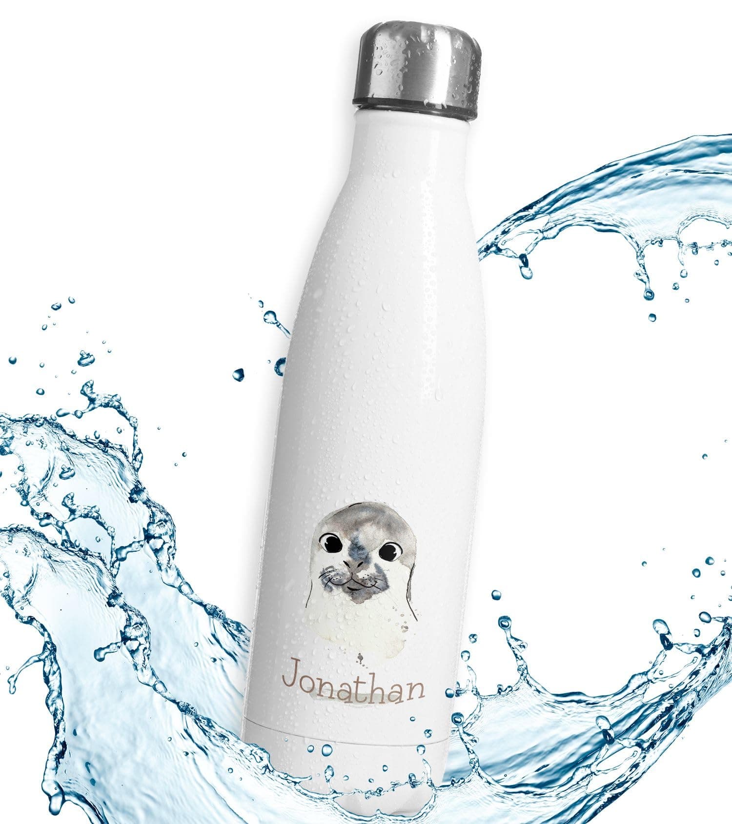 Timalo® personalisiert Thermosflasche für Tiere 500mL Wasserflasche Kinder Mädchen Jungen auslaufsichere Edelstahl Robbe