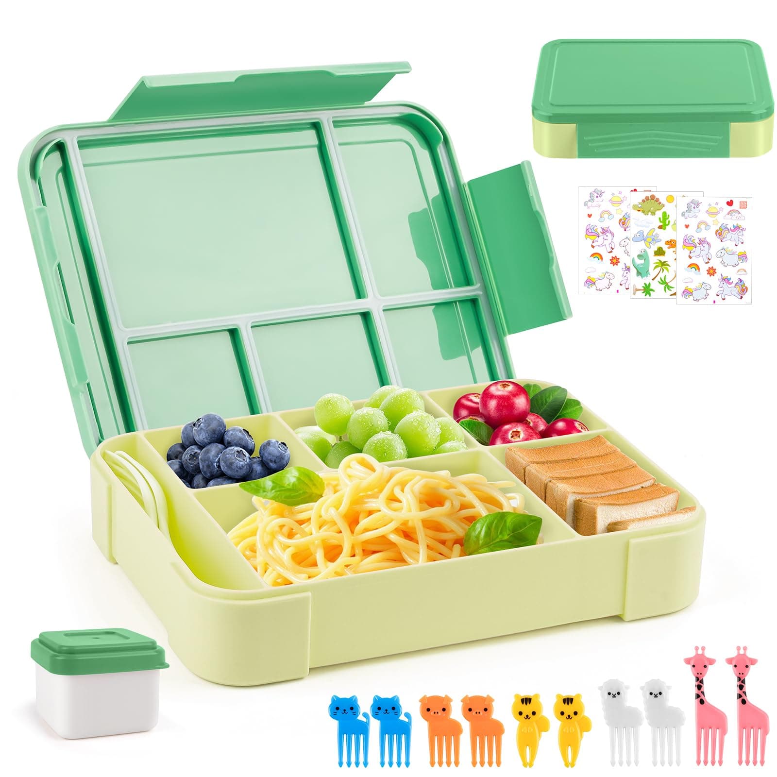 Kinder Brotdose WuGU 5-Fach Auslauf Sicher 1300 ml Grüne Lunchbox für Schule und Ausflüge
