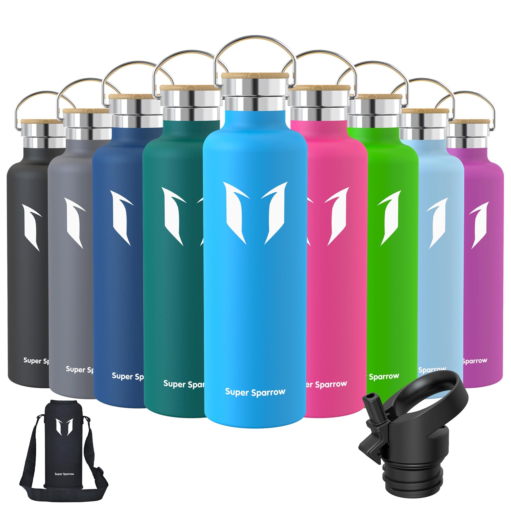 Super Sparrow Trinkflasche Edelstahl - Auslaufsicher Thermoskanne - Kinder für Sprudel, Sport, Schule, Fitness - 500ml -