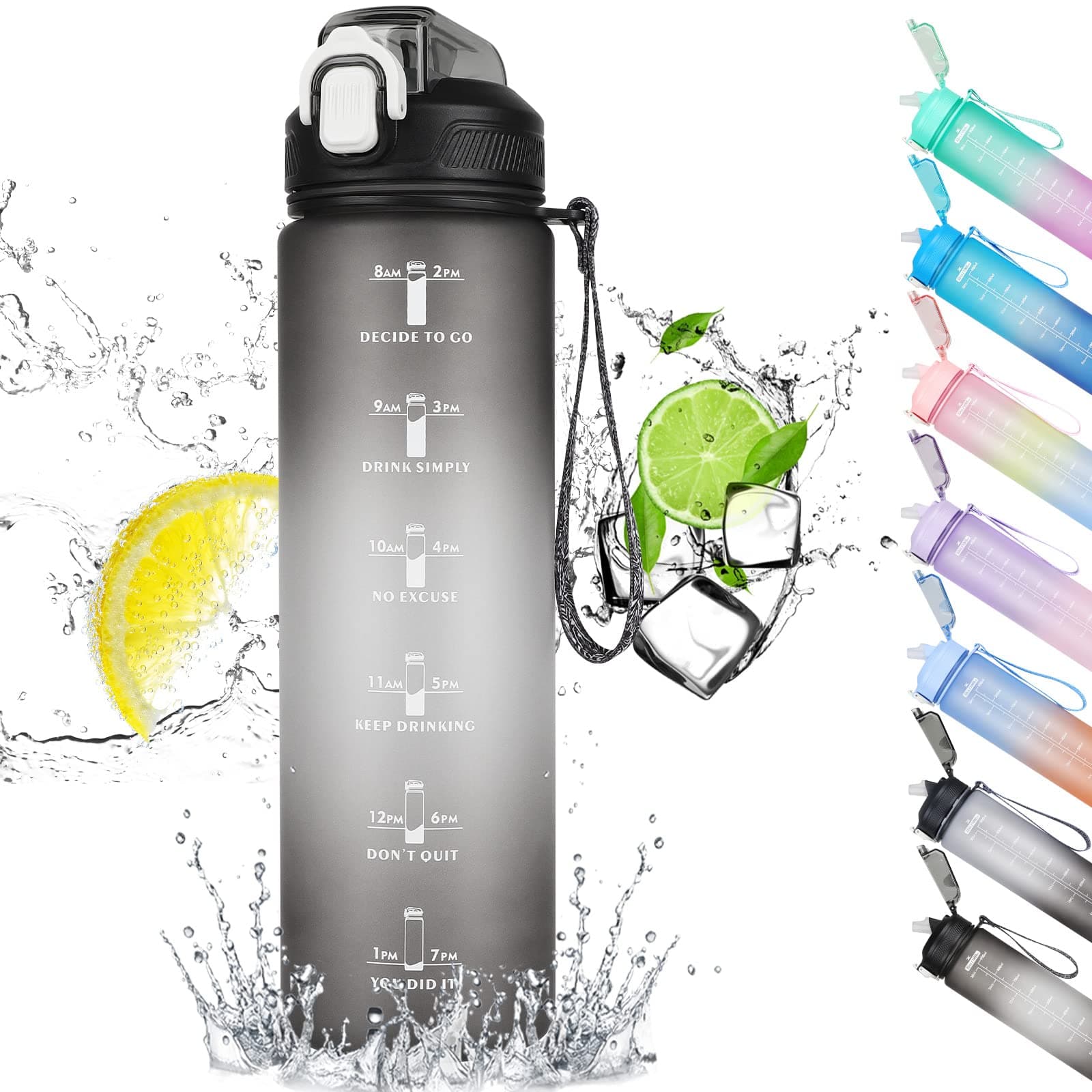 CodiCile Trinkflasche 1L - Ideal für Outdoor Aktivitäten mit Zeitmarkierung und Strohhalm
| CodiCile 1L Trinkflasche St