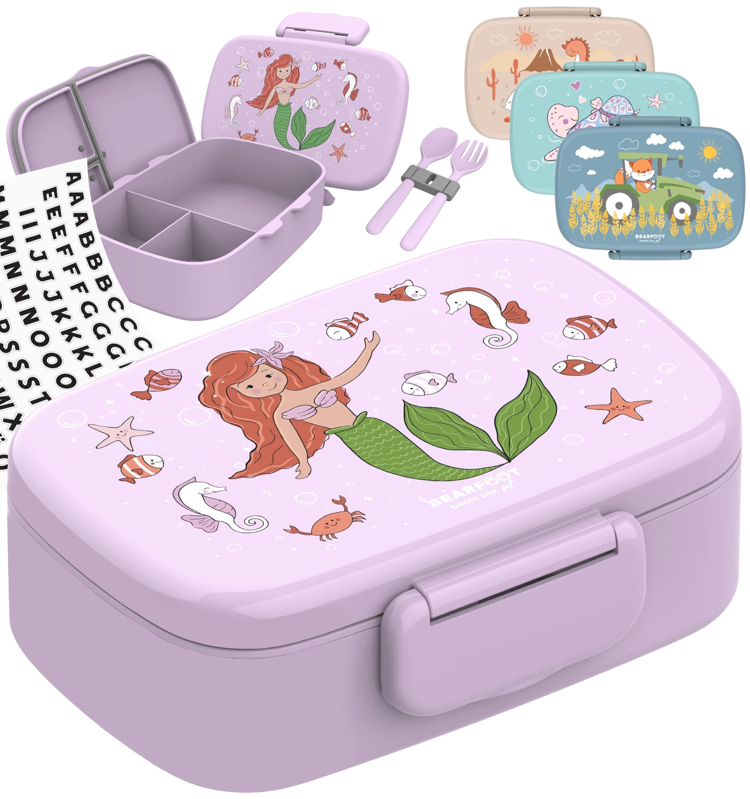 Bearfoot Brotdose Kinder BPAfrei mit Fächern Lunchbox für Mädchen & Jungen