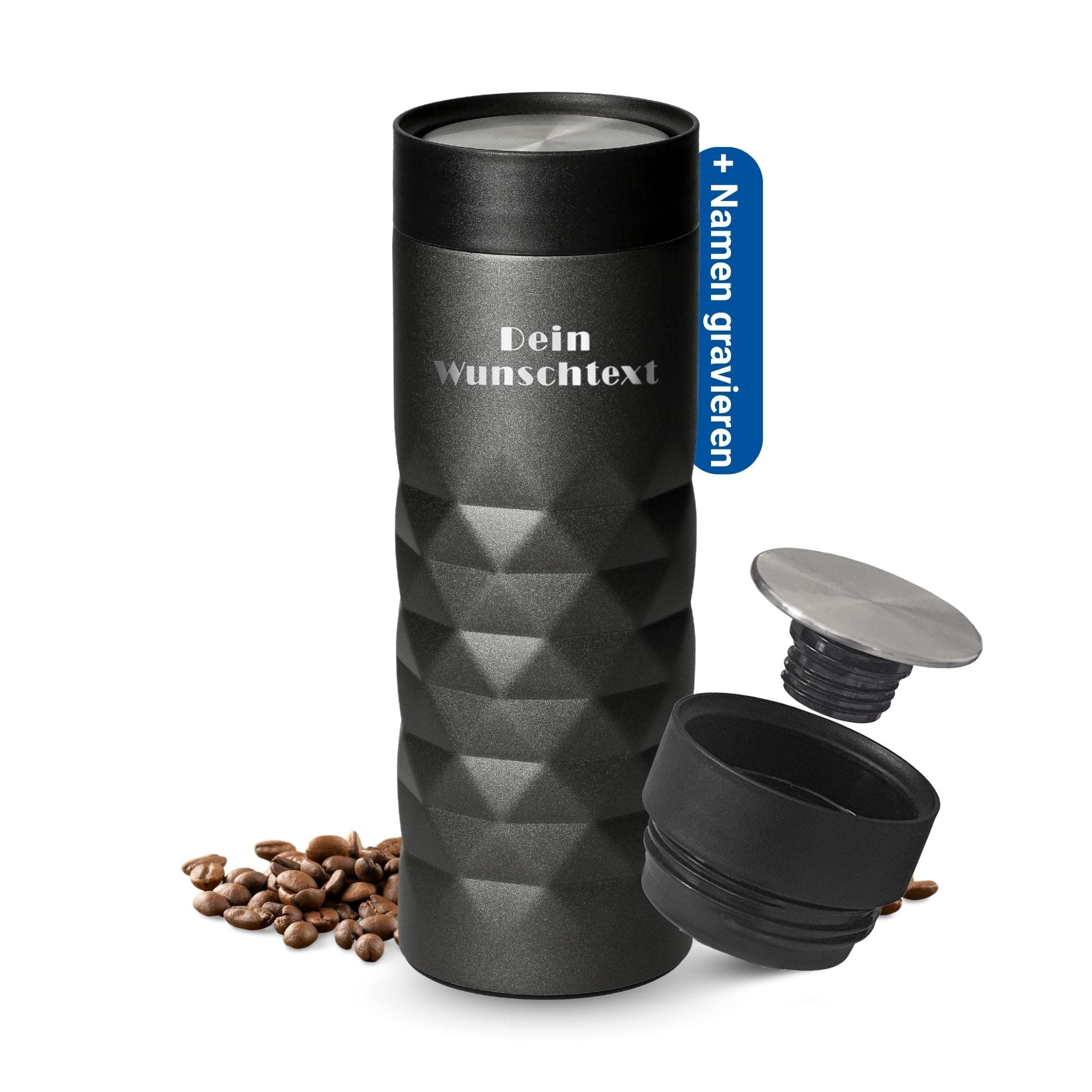 Thermobecher personalisiert 450 ml - auslaufsicherer Edelstahl to go Becher - Kaffeebecher für Büro, Auto und Uni - hält